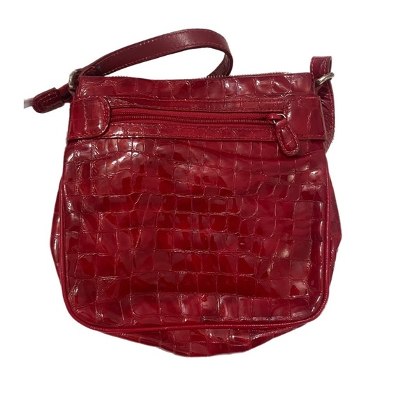 BRIGHTON Cross Body Purse in Croc Embossed Red Patent Leather - Picture 2 of 6